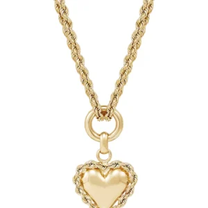 Puff Heart Rope-Framed 18" Pendant Necklace in 10k Gold